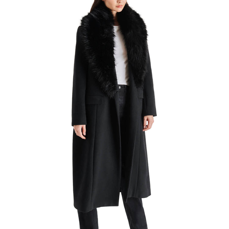 Steve Madden Faux Fur Collar Prince Coat  black front | MILK MONEY milkmoney.co | cute jackets for women. cute coats. cool jackets for women. stylish jackets for women. trendy jackets for women. trendy womens coats.