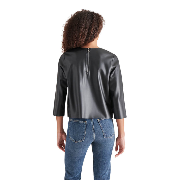 Steve Madden Faux Leather Top  black back | MILK MONEY milkmoney.co | cute tops for women. trendy tops for women. cute blouses for women. stylish tops for women. pretty womens tops. 
