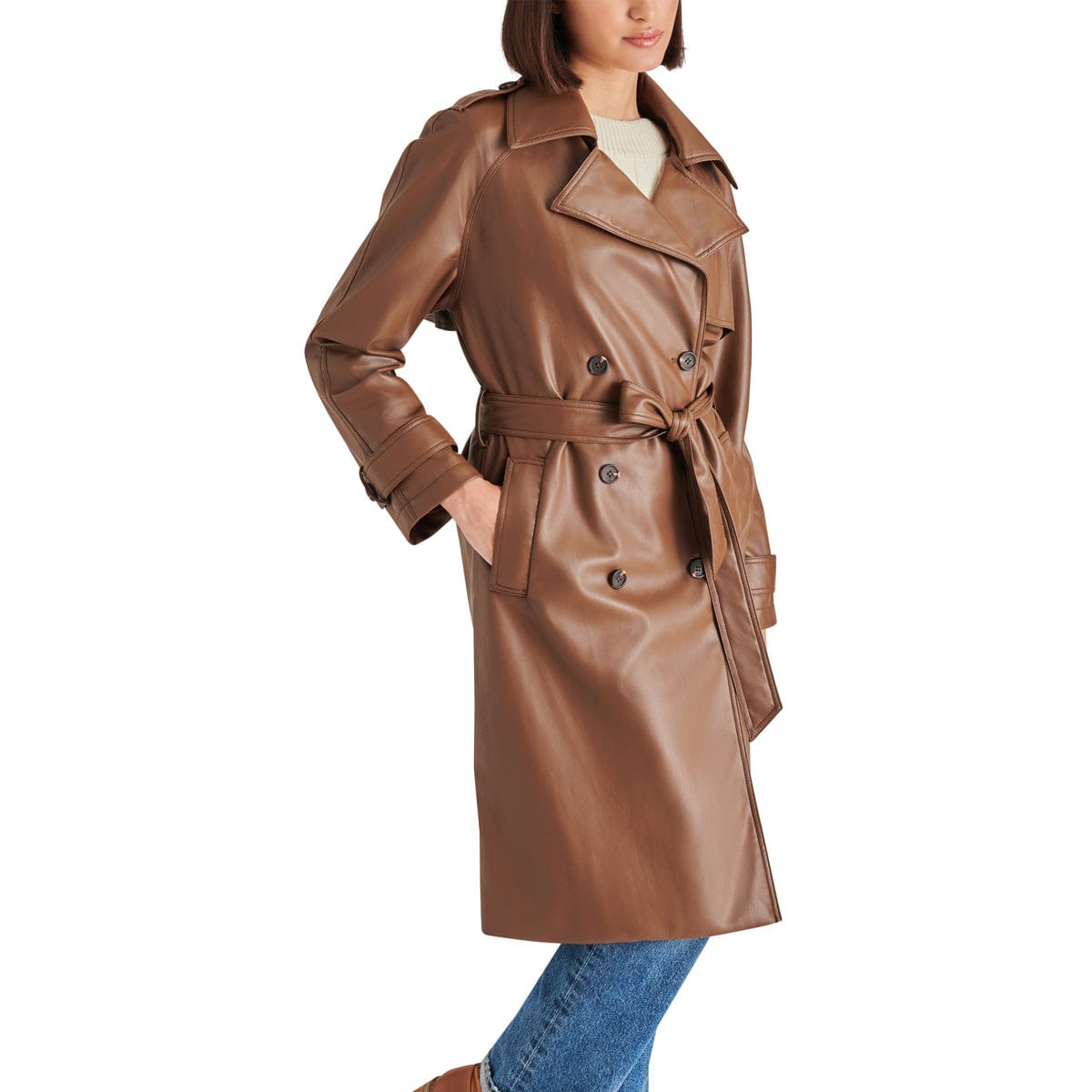 Steve Madden Ilia Trench Coat brown side | MILK MONEY milkmoney.co | cute jackets for women. cute coats. cool jackets for women. stylish jackets for women. trendy jackets for women. trendy womens coats.
