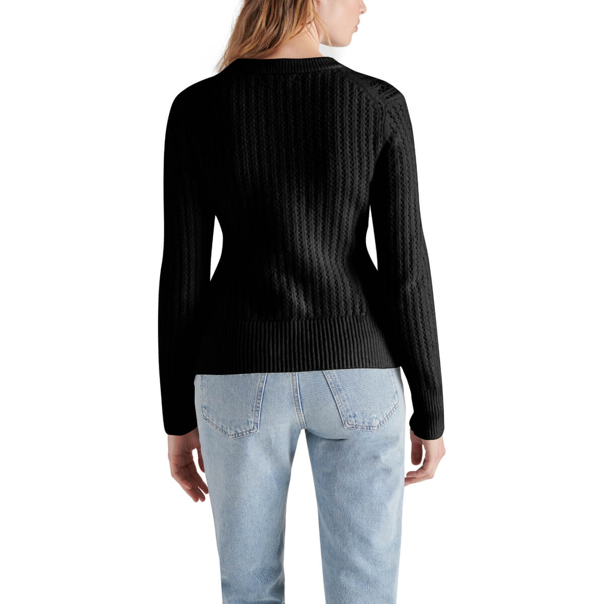 Steve Madden Illiana Open Stitch Cardigan  black back | MILK MONEY milkmoney.co | cute tops for women. trendy tops for women. cute blouses for women. stylish tops for women. pretty womens tops. 
