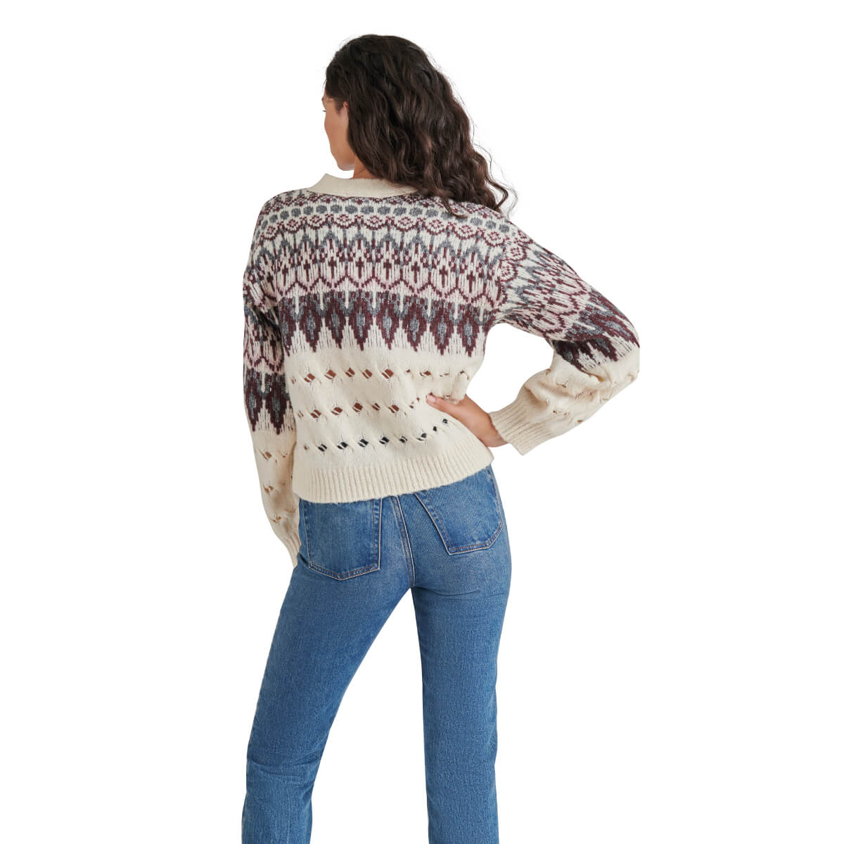 Steve Madden Irisa Fair Isle Cardigan ivory back | MILK MONEY milkmoney.co | cute tops for women. trendy tops for women. cute blouses for women. stylish tops for women. pretty womens tops. 
