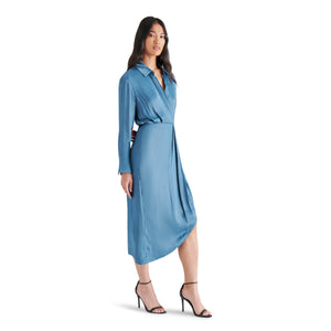 Steve Madden Martina Asymmetrical Hem Shirt Dress blue front | MILK MONEY milkmoney.co | cute clothes for women. womens online clothing. trendy online clothing stores. womens casual clothing online. trendy clothes online. trendy women's clothing online. ladies online clothing stores. trendy women's clothing stores. cute female clothes.
