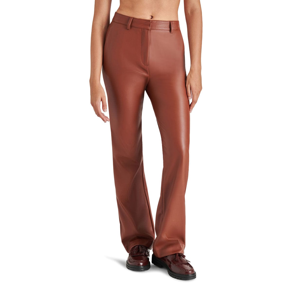 Steve Madden Mercer Faux Leather Pant cognac front | MILK MONEY milkmoney.co | cute pants for women. cute trendy pants. 