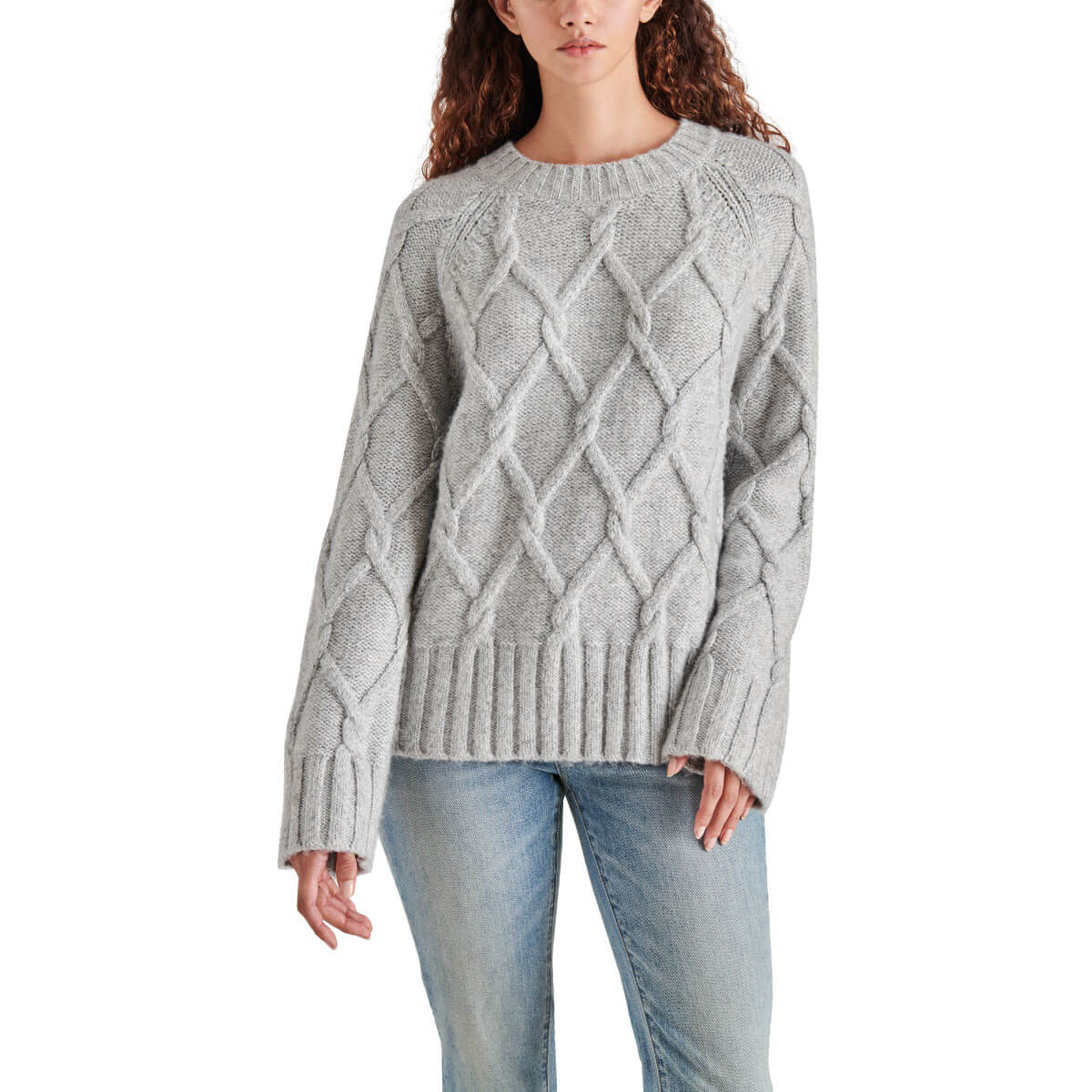 Steve Madden Micah Chunky Cable Knit Sweater grey front | MILK MONEY milkmoney.co | cute clothes for women. womens online clothing. trendy online clothing stores. womens casual clothing online. trendy clothes online. trendy women's clothing online. ladies online clothing stores. trendy women's clothing stores. cute female clothes.