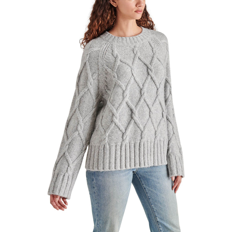 Steve Madden Micah Chunky Cable Knit Sweater grey side | MILK MONEY milkmoney.co | cute clothes for women. womens online clothing. trendy online clothing stores. womens casual clothing online. trendy clothes online. trendy women's clothing online. ladies online clothing stores. trendy women's clothing stores. cute female clothes.