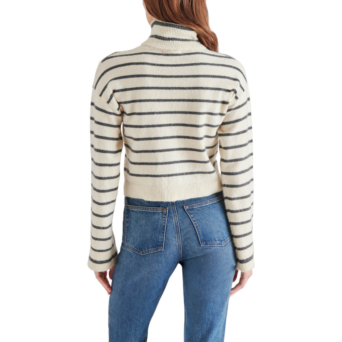 Steve Madden Narsha Striped Turtleneck Long Sleeve Sweater white back | MILK MONEY milkmoney.co | cute sweaters for women, cute knit sweaters, cute pullover sweaters
