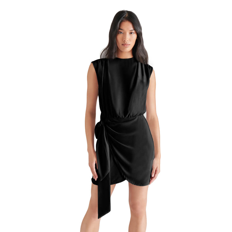 Steve Madden Noella Draped Mini Dress black front | MILK MONEY milkmoney.co | cute clothes for women. womens online clothing. trendy online clothing stores. womens casual clothing online. trendy clothes online. trendy women's clothing online. ladies online clothing stores. trendy women's clothing stores. cute female clothes.
