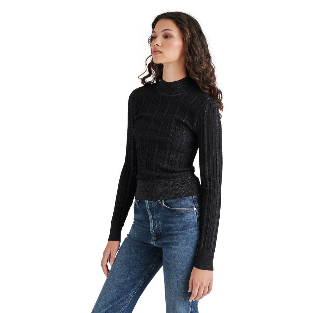 Steve Madden Pamela Metallic Cable-Knit Sweater black side | MILK MONEY milkmoney.co | cute tops for women. trendy tops for women. cute blouses for women. stylish tops for women. pretty womens tops. 
