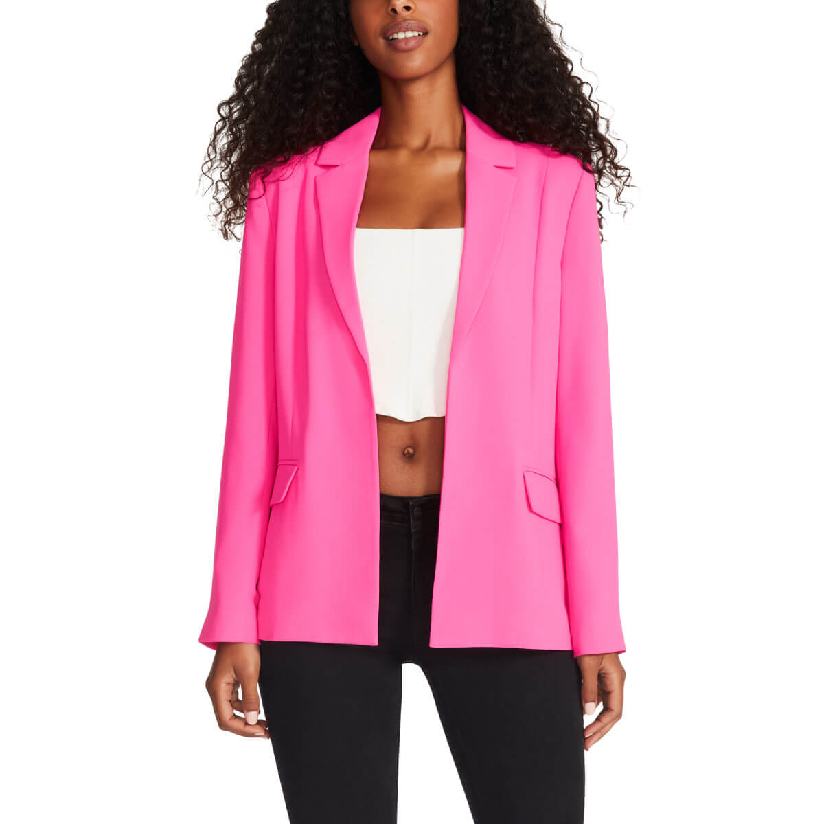 Steve Madden Payton Notch Collar Blazer hot pink front | MILK MONEY milkmoney.co | cute jackets for women. cute coats. cool jackets for women. stylish jackets for women. trendy jackets for women. trendy womens coats.