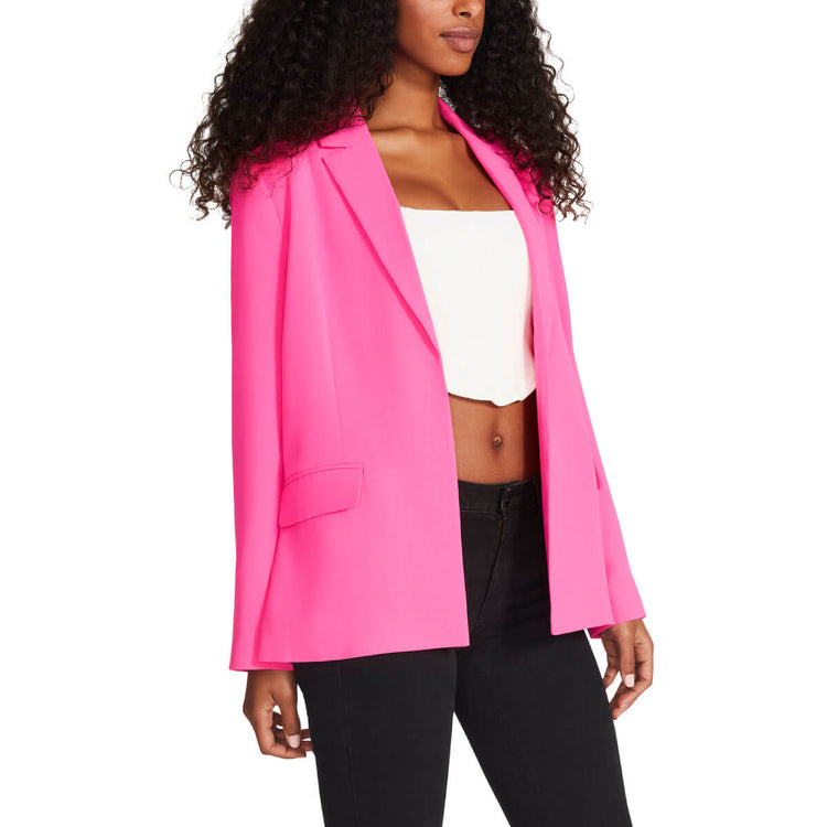 Steve Madden Payton Notch Collar Blazer hot pink side| MILK MONEY milkmoney.co | cute jackets for women. cute coats. cool jackets for women. stylish jackets for women. trendy jackets for women. trendy womens coats.
