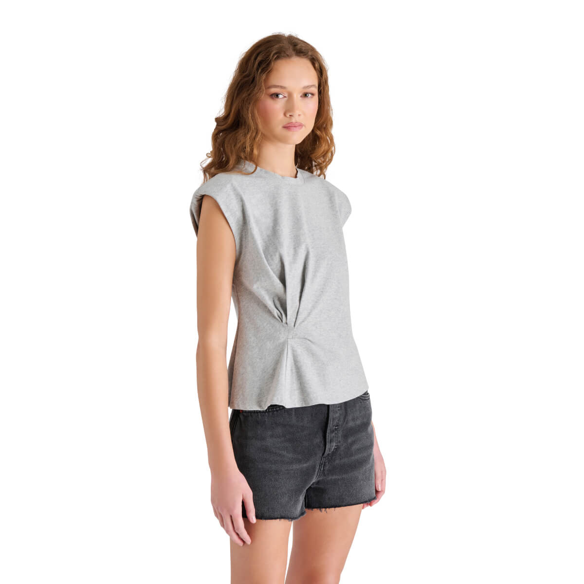 Steve Madden Sebastien Top grey side | MILK MONEY milkmoney.co | cute tops for women. trendy tops for women. cute blouses for women. stylish tops for women. pretty womens tops. 
