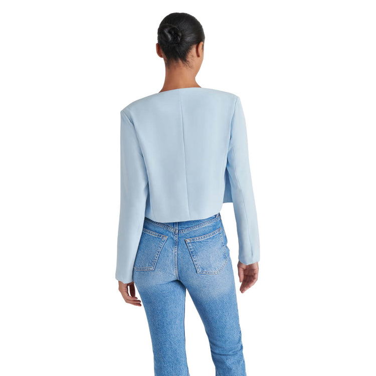 Steve Madden Serene Crop Blazer blue back | MILK MONEY milkmoney.co | cute jackets for women. cute coats. cool jackets for women. stylish jackets for women. trendy jackets for women. trendy womens coats.
