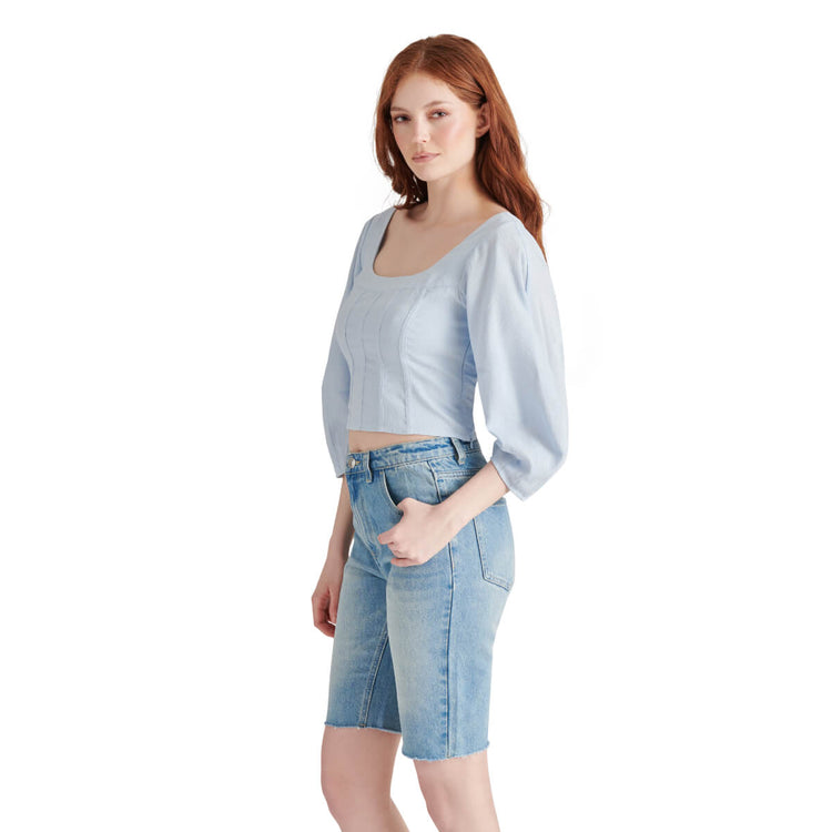 Steve Madden Shy Top  blue side | MILK MONEY milkmoney.co | cute tops for women. trendy tops for women. cute blouses for women. stylish tops for women. pretty womens tops. 
