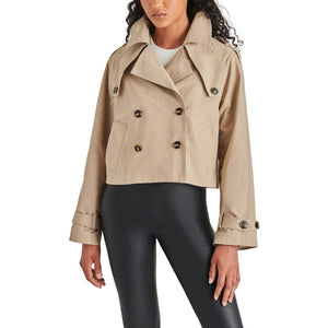 Steve Madden Sirus Cropped Double-Breasted Trench Jacket khaki front | MILK MONEY milkmoney.co | cute jackets for women, cute coats. cool jackets for women, stylish jackets for women, trendy jackets for women, trendy womens coats.