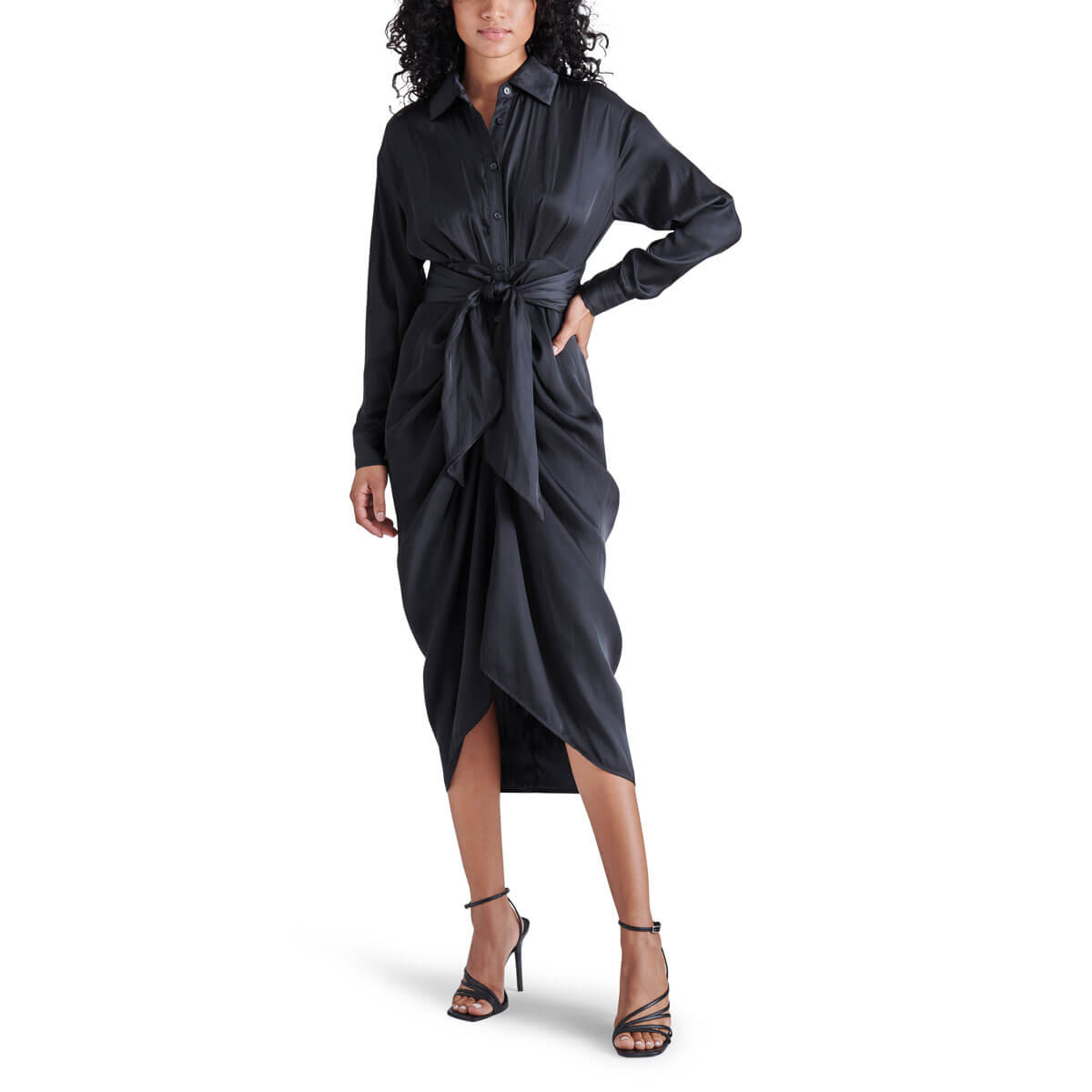 Steve Madden Sula Long Sleeve Shirtdress black front | MILK MONEY milkmoney.co | cute clothes for women. womens online clothing. trendy online clothing stores. womens casual clothing online. trendy clothes online. trendy women's clothing online. ladies online clothing stores. trendy women's clothing stores. cute female clothes.