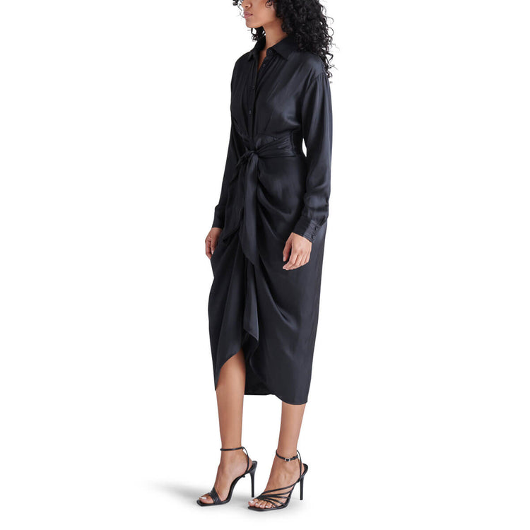 Steve Madden Sula Long Sleeve Shirtdress black side | MILK MONEY milkmoney.co | cute clothes for women. womens online clothing. trendy online clothing stores. womens casual clothing online. trendy clothes online. trendy women's clothing online. ladies online clothing stores. trendy women's clothing stores. cute female clothes.