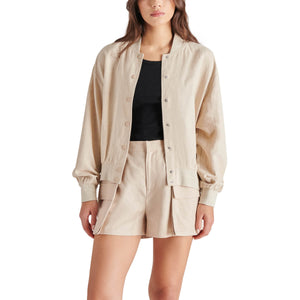 Steve Madden Viana Bomber Jacket white front | MILK MONEY milkmoney.co | cute clothes for women. womens online clothing. trendy online clothing stores. womens casual clothing online. trendy clothes online. trendy women's clothing online. ladies online clothing stores. trendy women's clothing stores. cute female clothes.