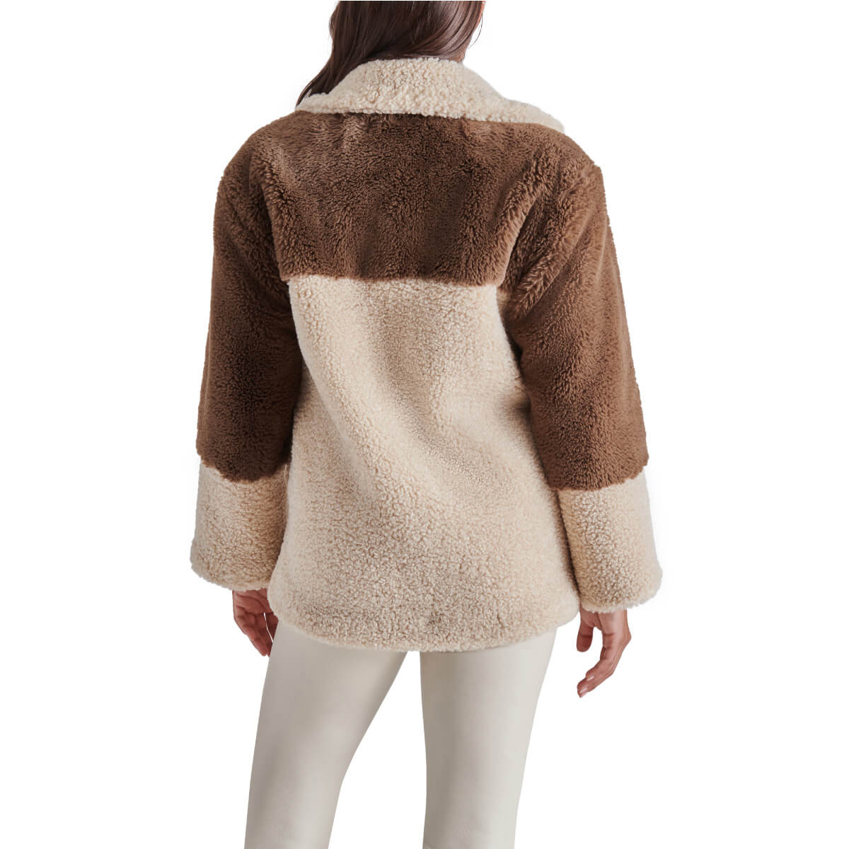 Steve Madden Willow Faux Fur Color Blocked Coat brown back | MILK MONEY milkmoney.co | cute jackets for women. cute coats. cool jackets for women. stylish jackets for women. trendy jackets for women. trendy womens coats.
