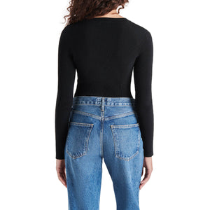 Steve Madden Xandra Rib Long Sleeve Bodysuit black back| MILK MONEY milkmoney.co | cute tops for women. trendy tops for women. cute blouses for women. stylish tops for women. pretty womens tops.
