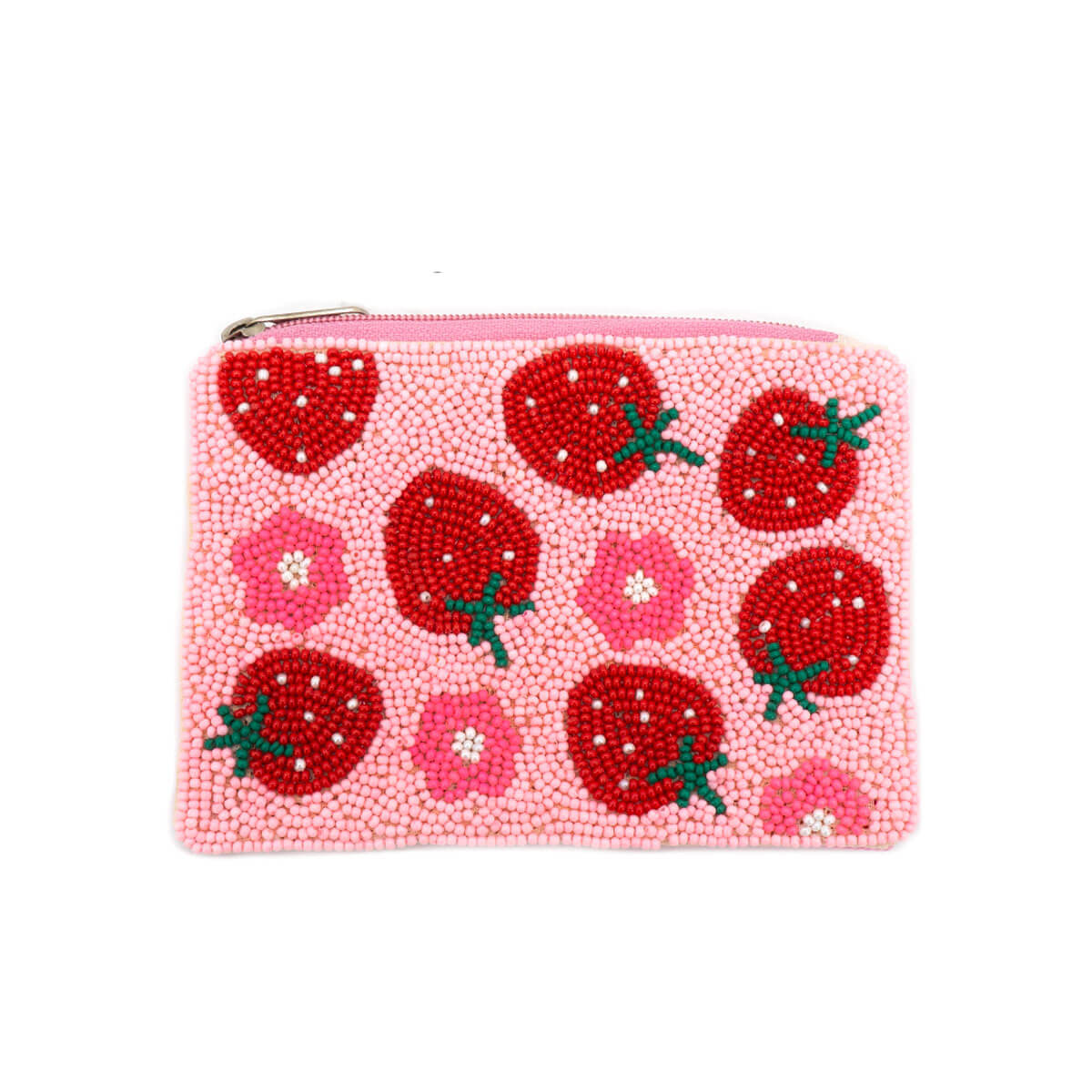 Strawberry Beaded Coin Bag pink front | MILK MONEY milkmoney.co | women's accessories. cute accessories. trendy accessories. cute accessories for girls. ladies accessories. women's fashion accessories. 
