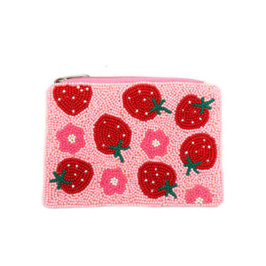Beaded Coin Purse - Pink Cherry