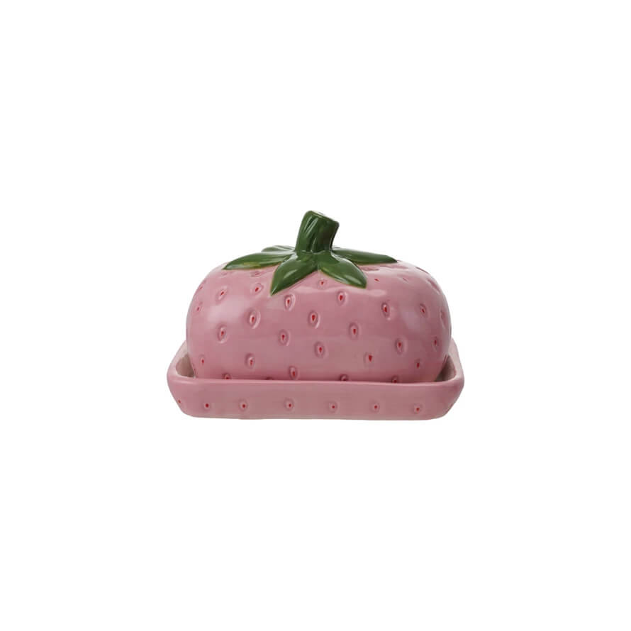 Strawberry Shaped Ceramic Butter Dish pink front | MILK MONEY milkmoney.co | 	Home decor online, Modern home decor, Luxury home furnishings, Best home decor, Home accessories for sale, Living room furniture sets, Kitchen decor ideas, Wall art for home, Bathroom accessories, Vintage home decor, Minimalist home decor
