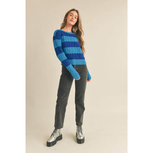 Striped Cable Knit Pullover Sweater blue front | MILK MONEY milkmoney.co | cute sweaters for women, cute knit sweaters, cute pullover sweaters