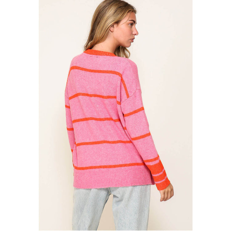 Striped Crew Neck Sweater pink back | MILK MONEY milkmoney.co | cute sweaters for women, cute knit sweaters, cute pullover sweaters