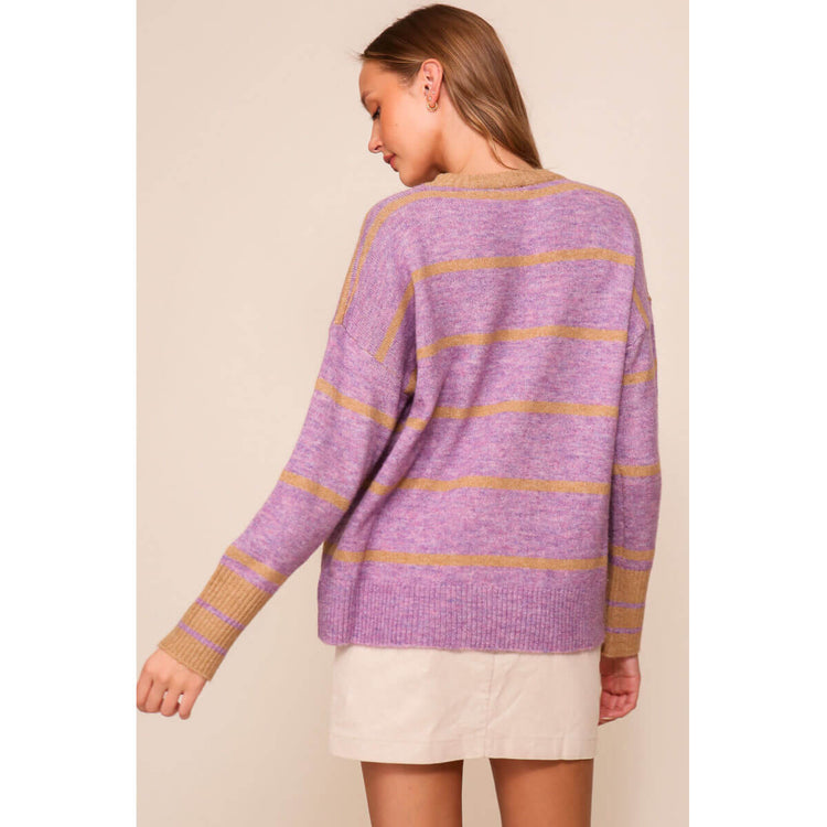 Striped Crew Neck Sweater purple back | MILK MONEY milkmoney.co | cute sweaters for women, cute knit sweaters, cute pullover sweaters
