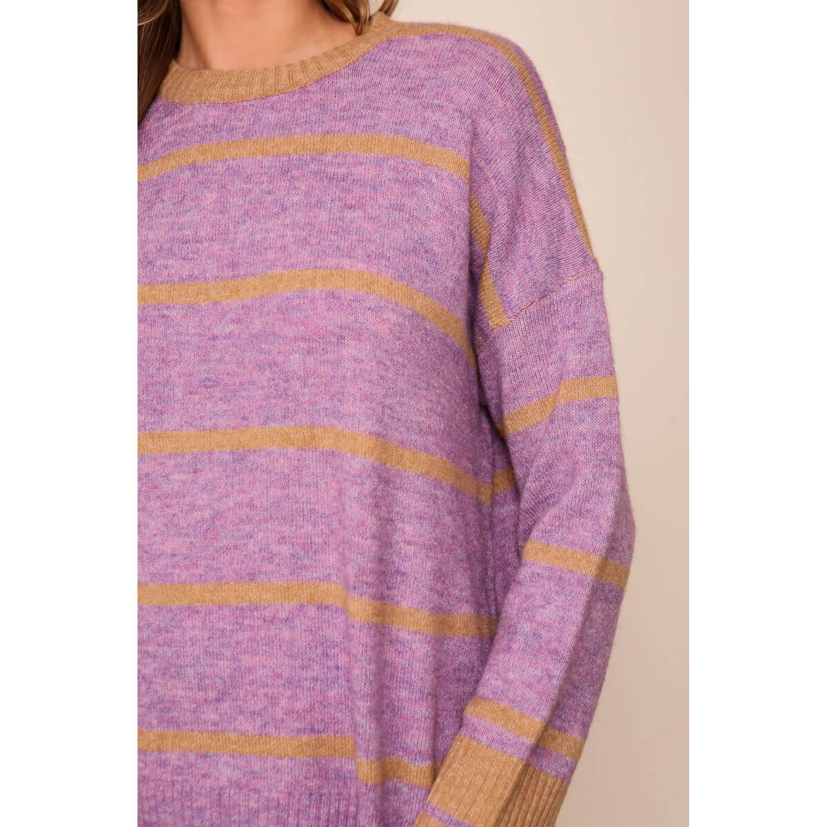 Striped Crew Neck Sweater purple front | MILK MONEY milkmoney.co | cute sweaters for women, cute knit sweaters, cute pullover sweaters