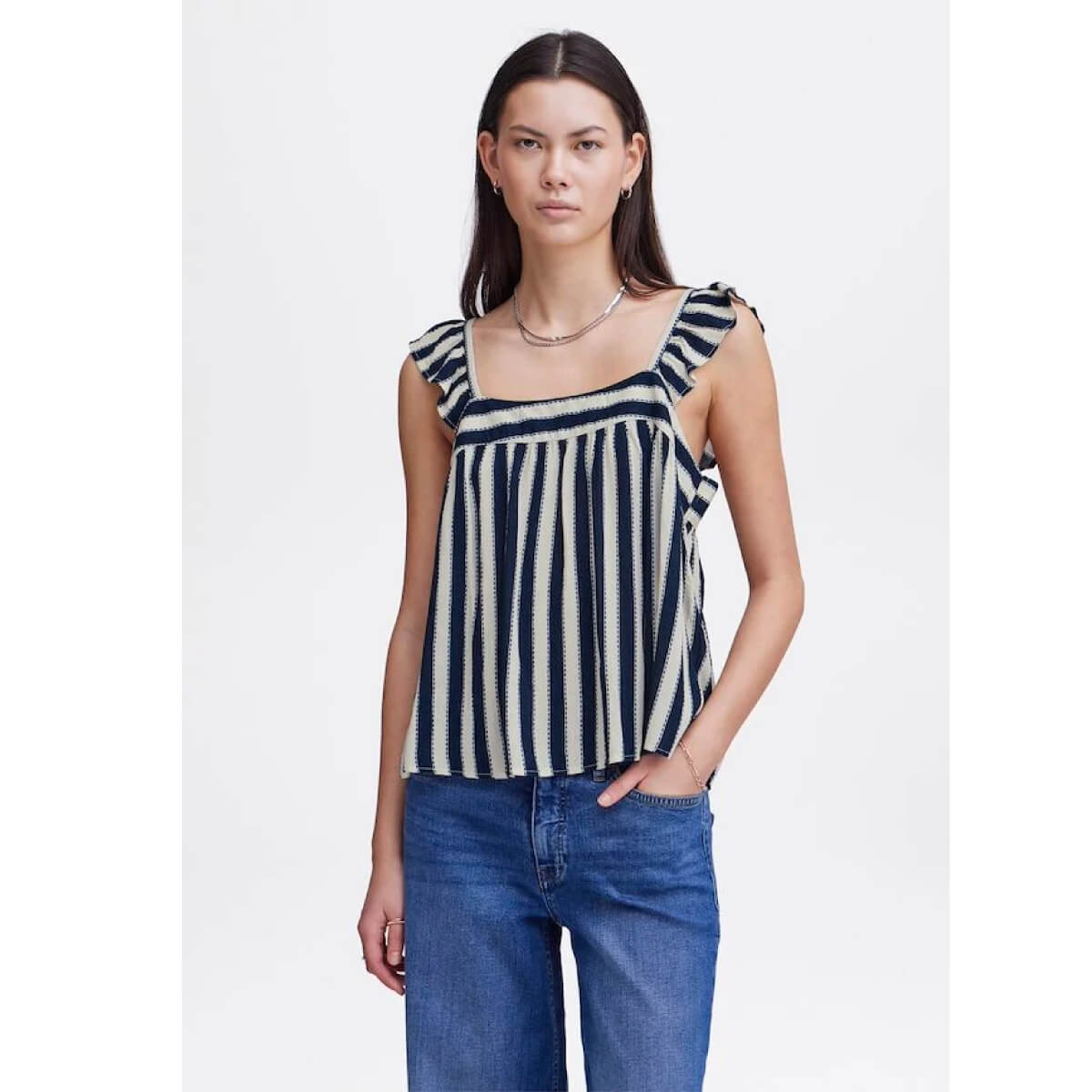 Striped Flutter Tank Top blue front | MILK MONEY milkmoney.co | cute clothes for women. womens online clothing. trendy online clothing stores. womens casual clothing online. trendy clothes online. trendy women's clothing online. ladies online clothing stores. trendy women's clothing stores. cute female clothes.