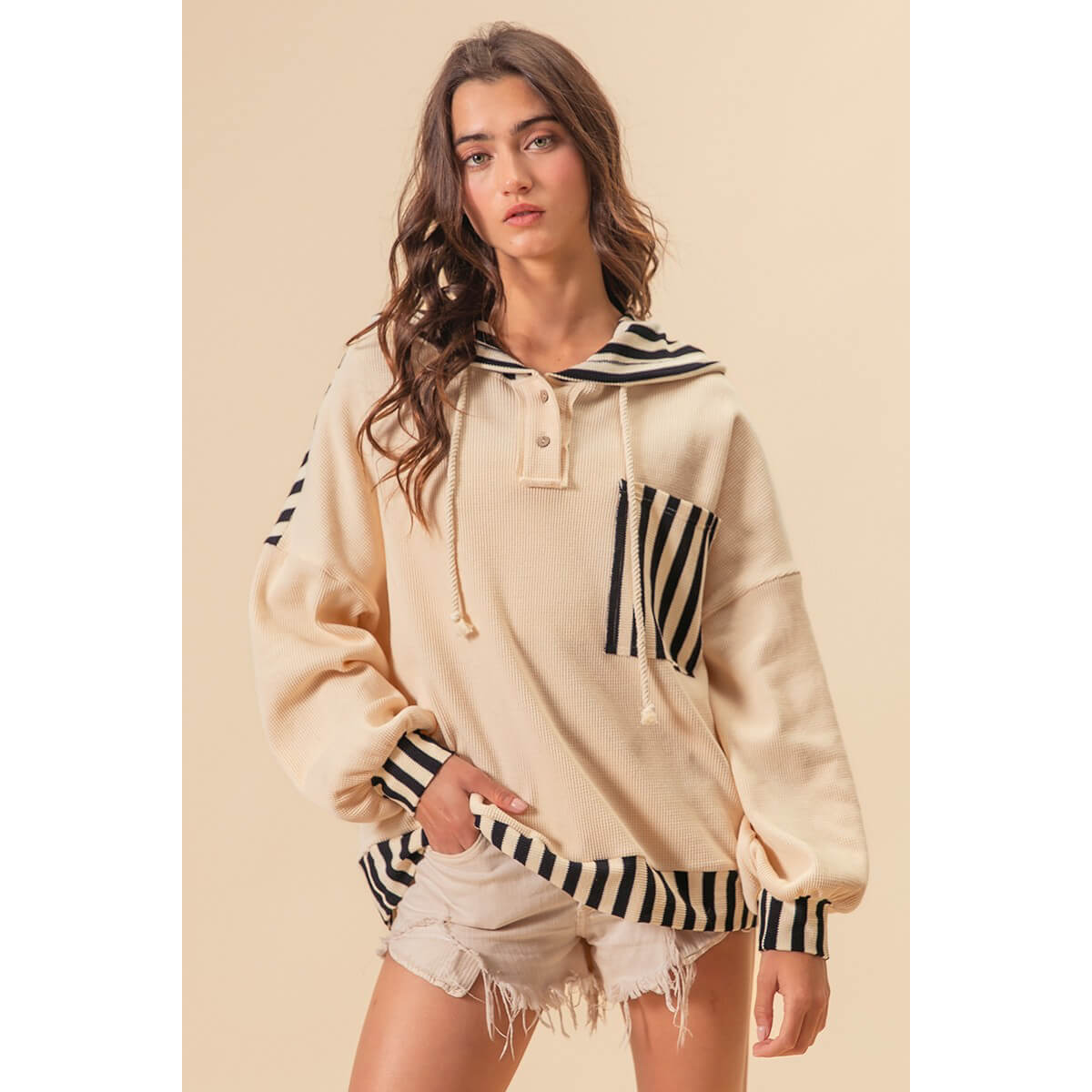 Striped Knit Coastal Hoodie Top