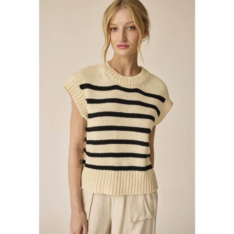 Striped Knit Sweater Vest cream front | MILK MONEY milkmoney.co | cute clothes for women. womens online clothing. trendy online clothing stores. womens casual clothing online. trendy clothes online. trendy women's clothing online. ladies online clothing stores. trendy women's clothing stores. cute female clothes.