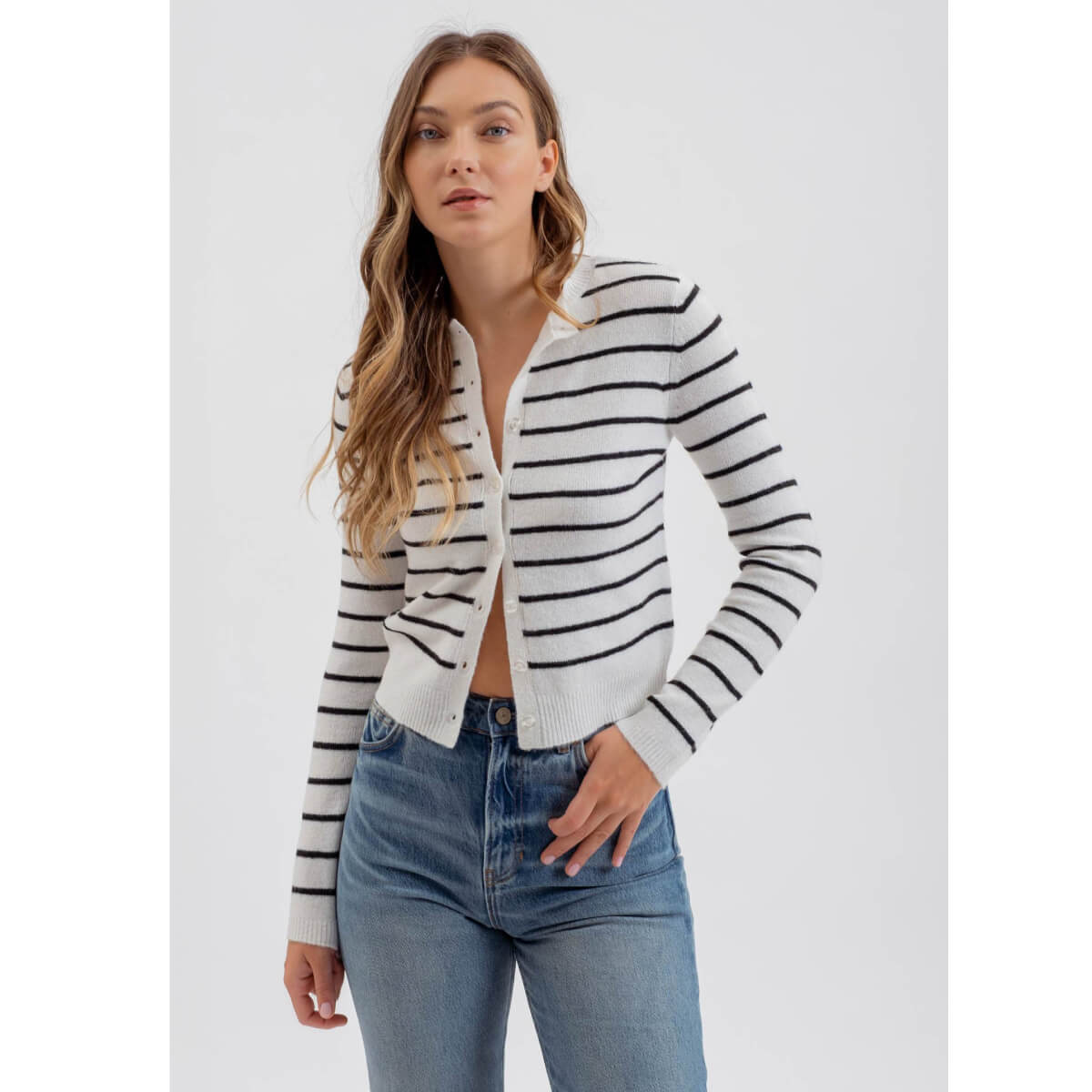 Striped Long Sleeve Knit Cardigan