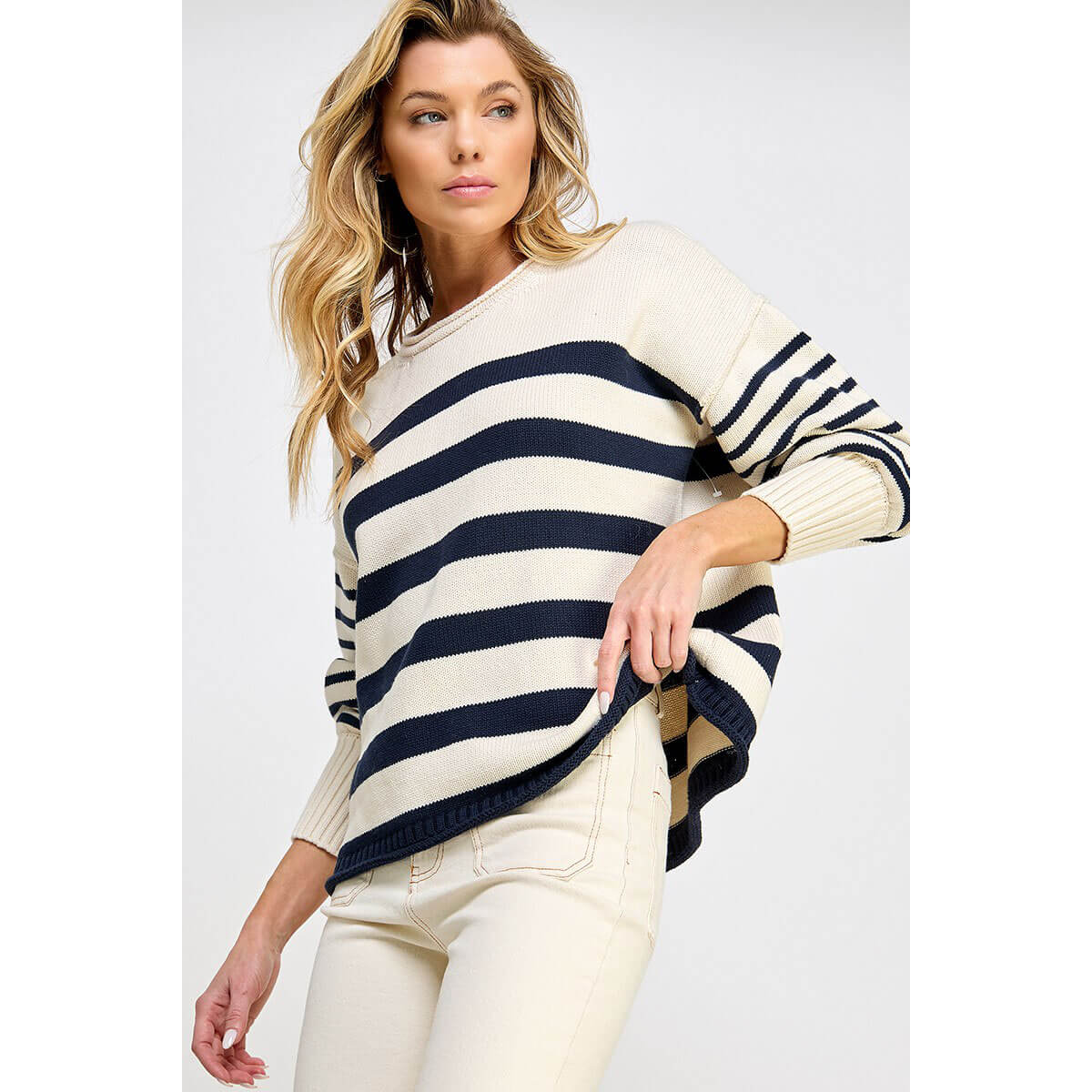 Striped Pullover Sweater white front | MILK MONEY milkmoney.co | cute sweaters for women, cute knit sweaters, cute pullover sweaters