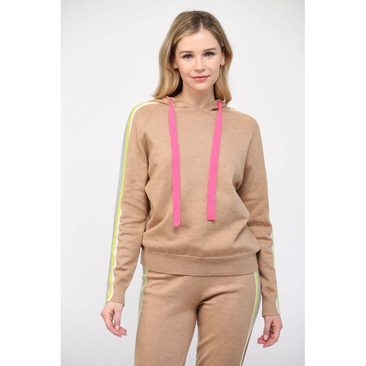 Striped Sleeve Hooded Sweater brown front | MILK MONEY milkmoney.co | cute tops for women. trendy tops for women. cute blouses for women. stylish tops for women. pretty womens tops. 