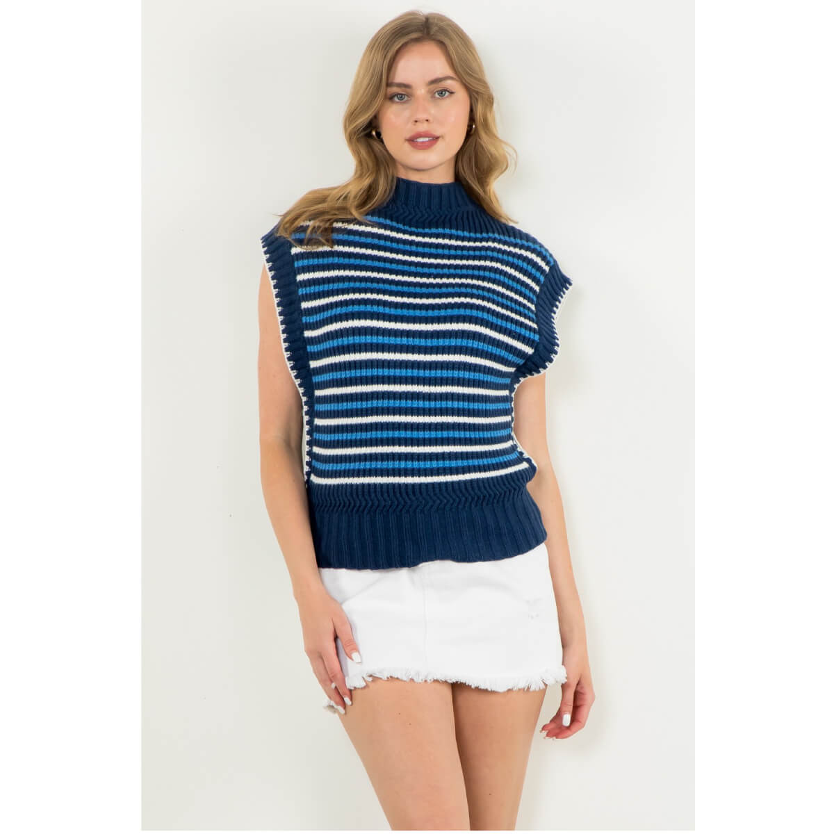 Striped Sleeveless Sweater blue front | MILK MONEY milkmoney.co | cute tops for women. trendy tops for women. cute blouses for women. stylish tops for women. pretty womens tops. 