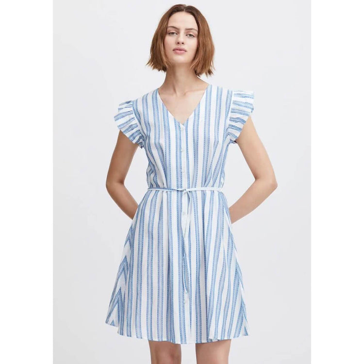 Striped Summer Flutter Sleeve Mini Dress  white front | MILK MONEY milkmoney.co | cute clothes for women. womens online clothing. trendy online clothing stores. womens casual clothing online. trendy clothes online. trendy women's clothing online. ladies online clothing stores. trendy women's clothing stores. cute female clothes.