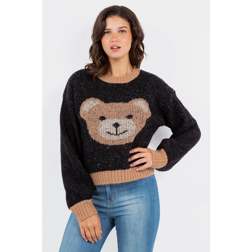 Teddy Bear Knit Sweater front black | MILK MONEY milkmoney.co | cute clothes for women. womens online clothing. trendy online clothing stores. womens casual clothing online. trendy clothes online. trendy women's clothing online. ladies online clothing stores. trendy women's clothing stores. cute female clothes.