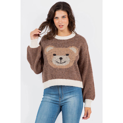 Teddy Bear Knit Sweater front brown | MILK MONEY milkmoney.co | cute clothes for women. womens online clothing. trendy online clothing stores. womens casual clothing online. trendy clothes online. trendy women's clothing online. ladies online clothing stores. trendy women's clothing stores. cute female clothes.