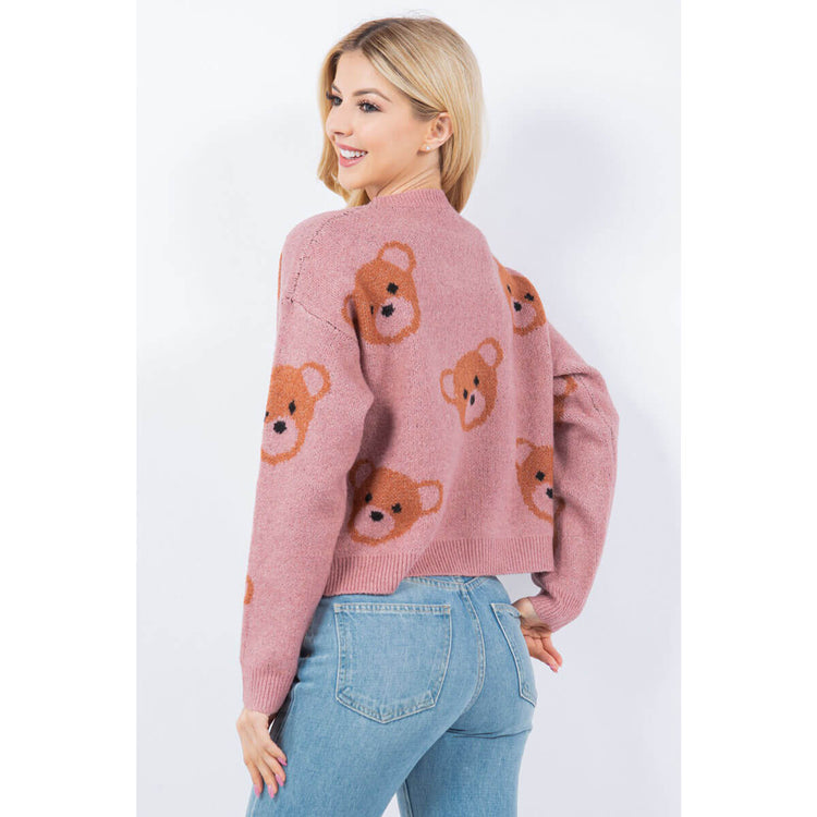 Teddy Bears Print Sweater dusty pink back | MILK MONEY milkmoney.co | cute clothes for women. womens online clothing. trendy online clothing stores. womens casual clothing online. trendy clothes online. trendy women's clothing online. ladies online clothing stores. trendy women's clothing stores. cute female clothes.