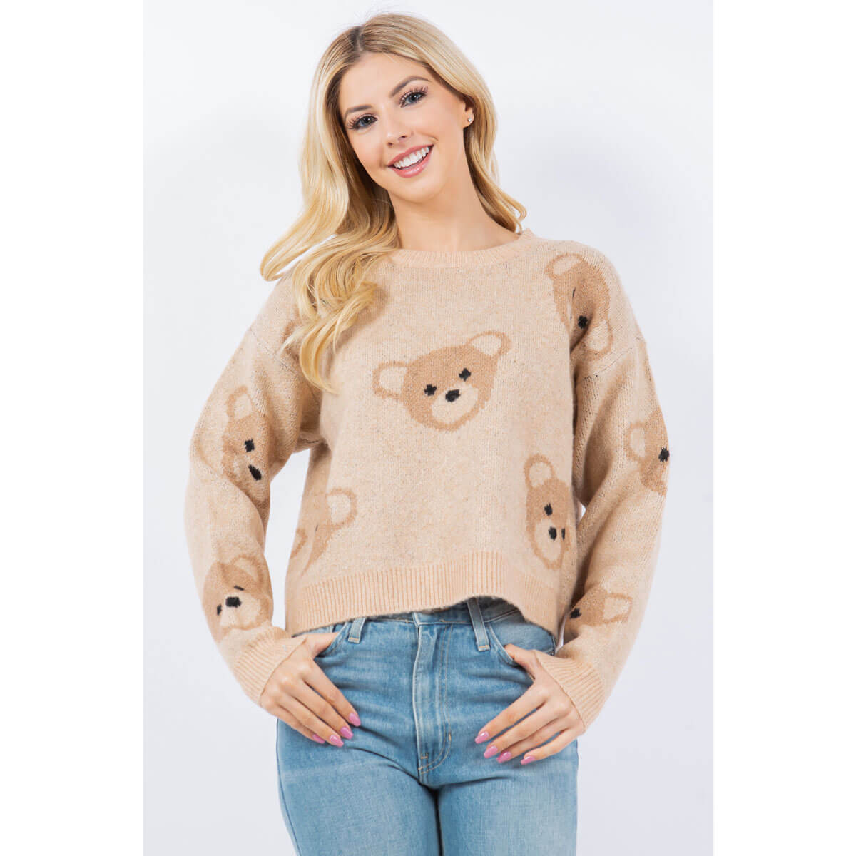 Teddy Bears Print Sweater Women s Tops MILK MONEY