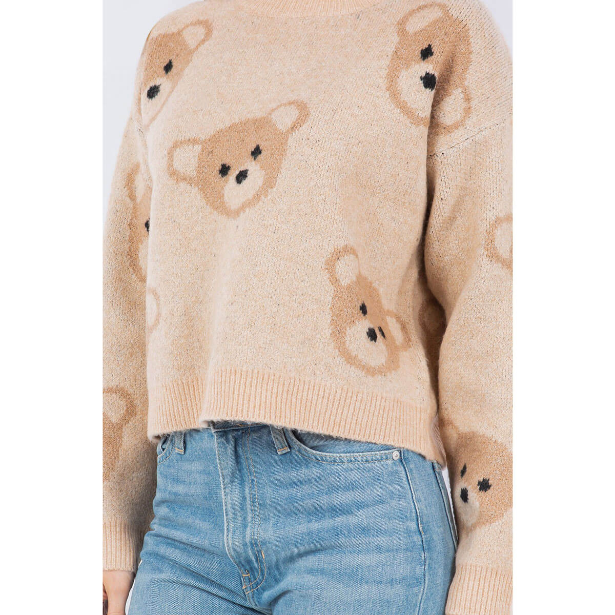 Teddy Bears Print Sweater taupe front | MILK MONEY milkmoney.co | cute clothes for women. womens online clothing. trendy online clothing stores. womens casual clothing online. trendy clothes online. trendy women's clothing online. ladies online clothing stores. trendy women's clothing stores. cute female clothes.