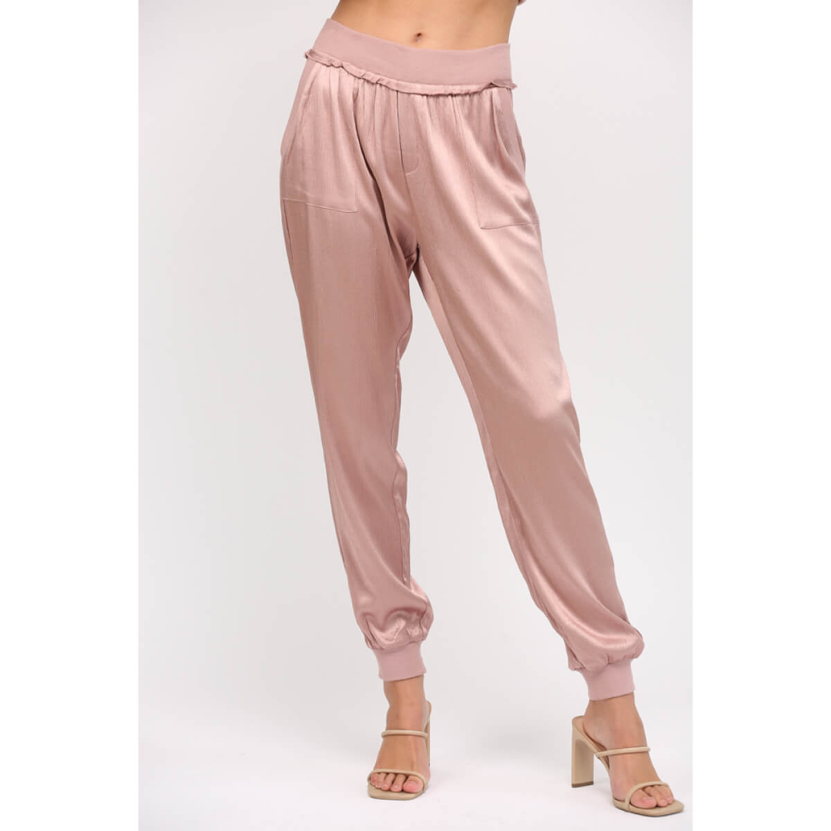 Textured Satin Summer Jogger Pants pink front | MILK MONEY milkmoney.co | cute pants for women. cute trendy pants. 