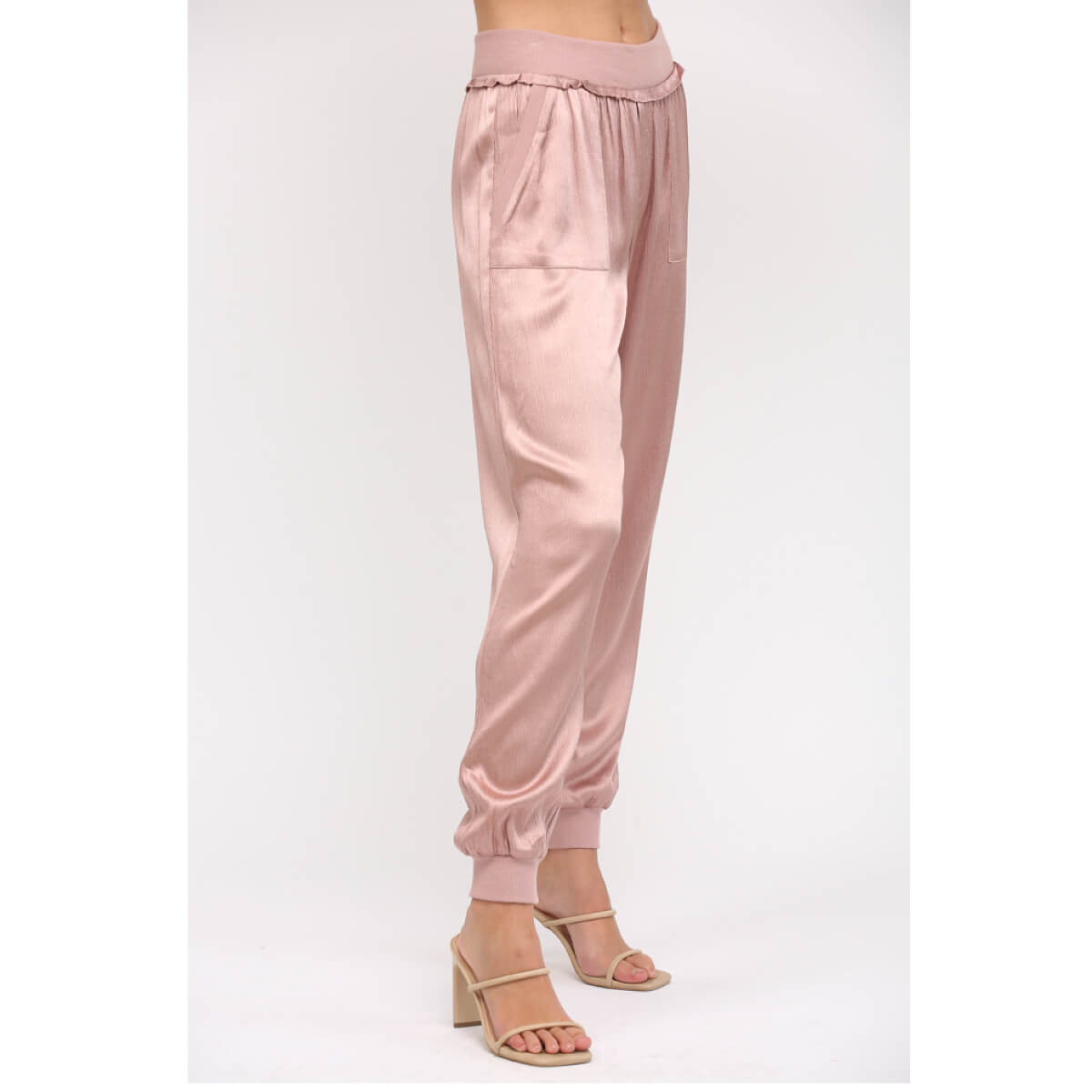 Textured Satin Summer Jogger Pants pink side | MILK MONEY milkmoney.co | cute pants for women. cute trendy pants.