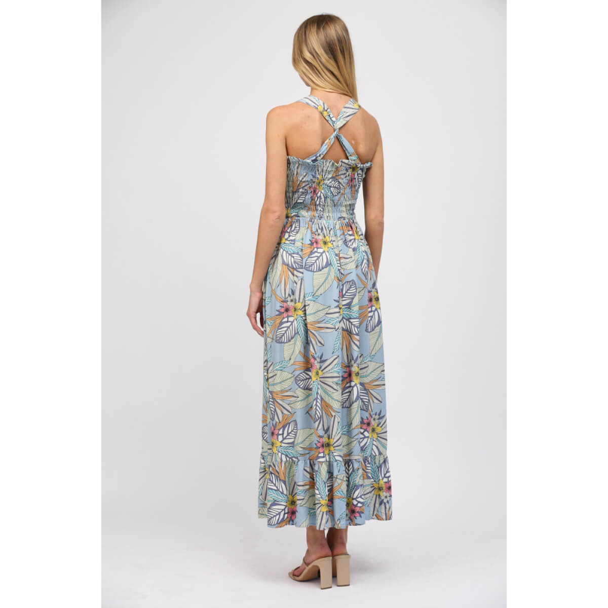 Tropical Print Linen Maxi Dress