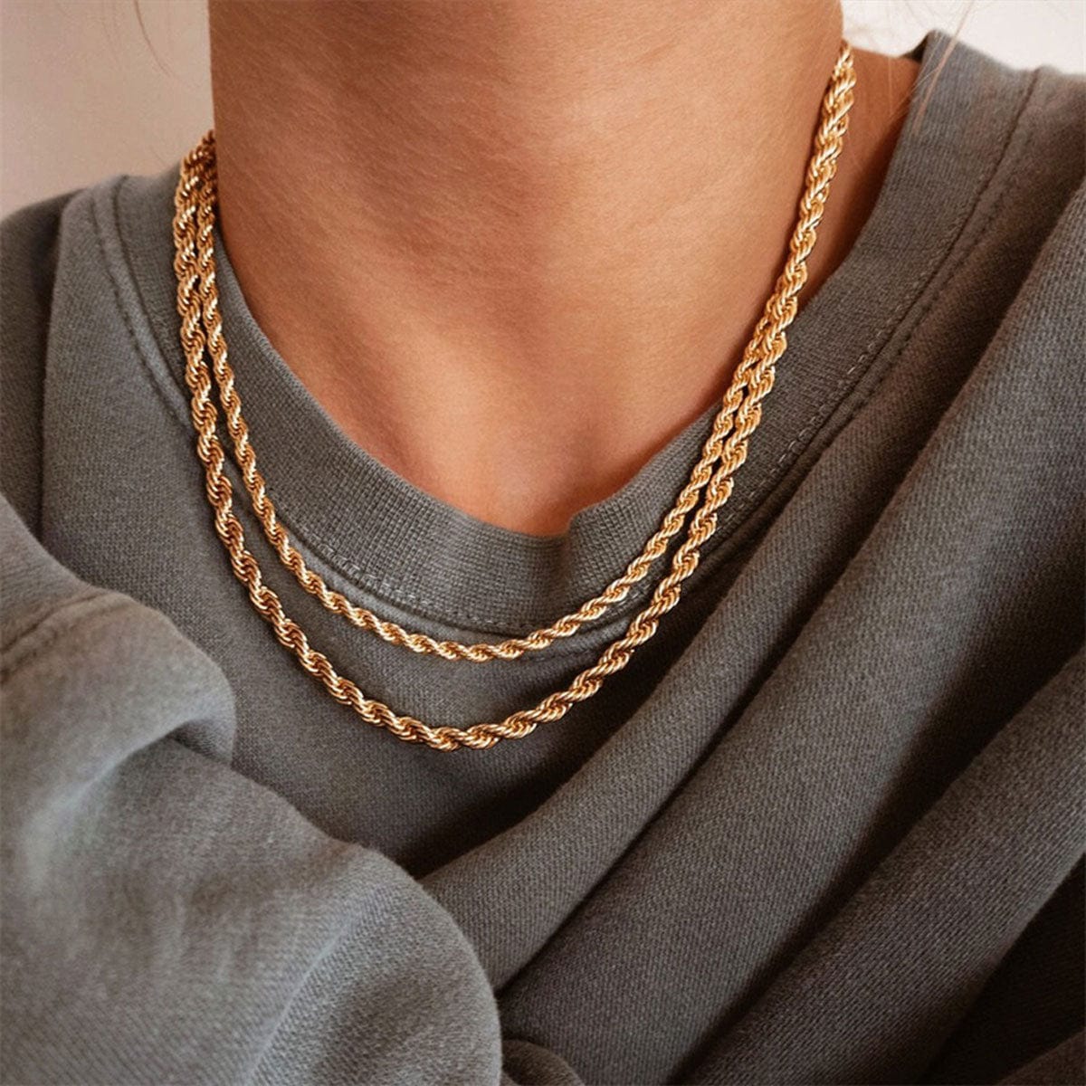 Twisted Rope Chain Necklace gold model | MILK MONEY milkmoney.co | cute necklaces. pretty necklaces. trendy necklaces. cute simple necklaces. cute gold necklace. cute cheap necklaces. cute necklaces for women. trendy layered necklaces. casual necklace. cute trendy necklaces