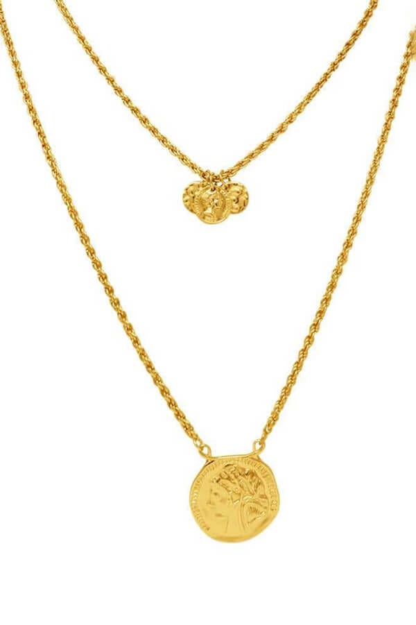 Two Piece Coin Layered Necklace Set gold front | MILK MONEY milkmoney.co | women's jewelry. affordable jewelry. women's jewelry sets. affordable gold jewelry. women's fashion jewelry. silver jewelry for women. jewelry gifts for women. stainless steel jewelry for women. unique women's jewelry.