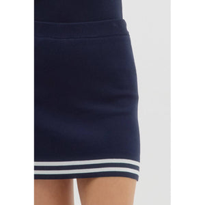 Varsity Stripe Knit Skort blue front | MILK MONEY milkmoney.co | cute clothes for women. womens online clothing. trendy online clothing stores. womens casual clothing online. trendy clothes online. trendy women's clothing online. ladies online clothing stores. trendy women's clothing stores. cute female clothes.
