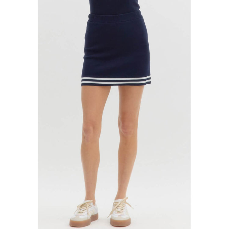 Varsity Stripe Knit Skort navy front | MILK MONEY milkmoney.co | cute clothes for women. womens online clothing. trendy online clothing stores. womens casual clothing online. trendy clothes online. trendy women's clothing online. ladies online clothing stores. trendy women's clothing stores. cute female clothes.
